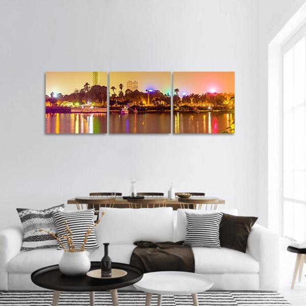 Cairo City At Evening Panoramic Canvas Wall Art-3 Piece-25" x 08"-Tiaracle