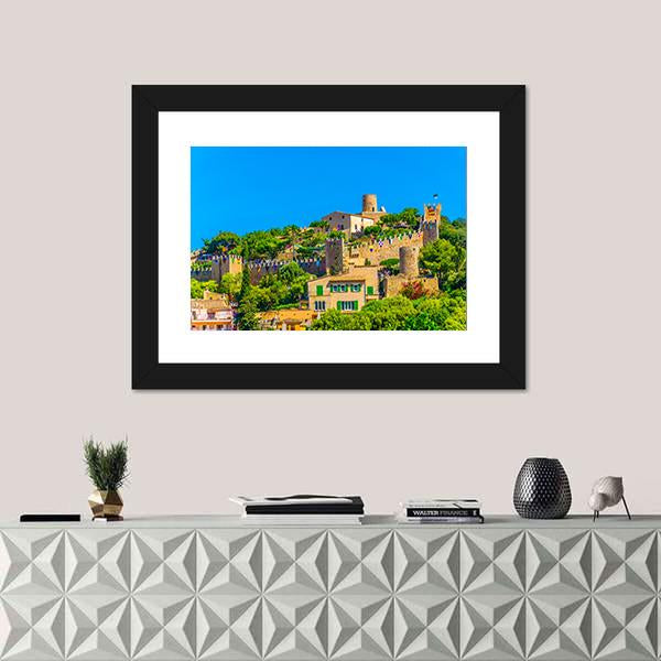 View Of Capdepera Castle With Town Canvas Wall Art-1 Piece-Framed Print-20&quot; x 16&quot;-Tiaracle