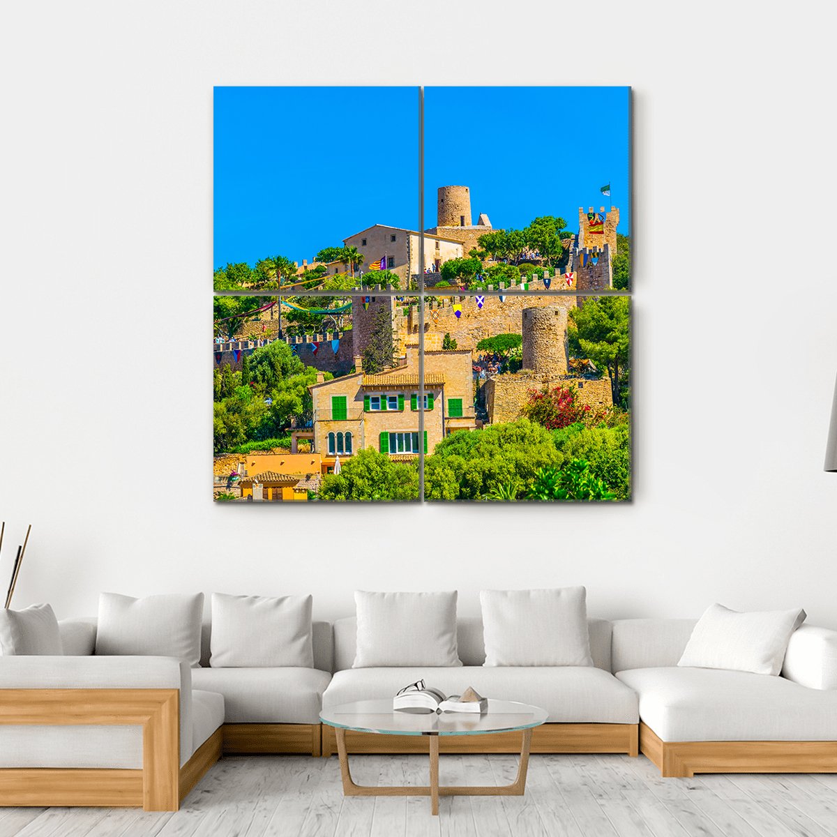 View Of Capdepera Castle With Town Canvas Wall Art-4 Square-Gallery Wrap-17" x 17"-Tiaracle