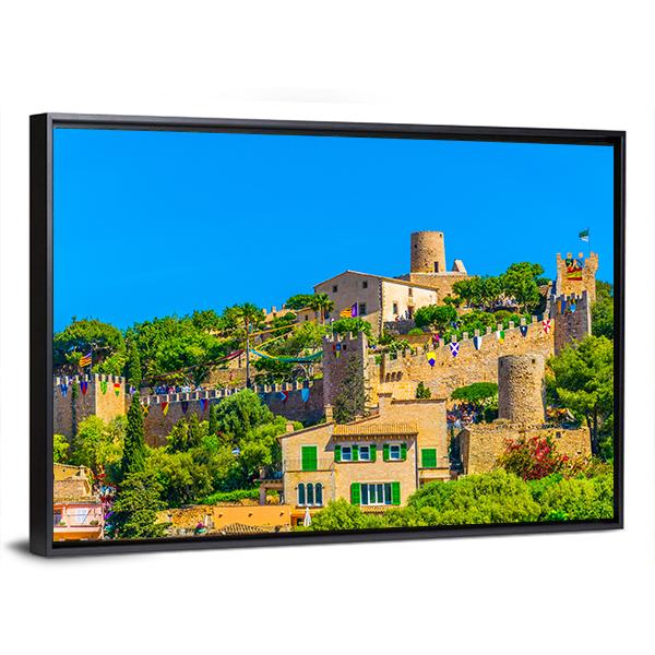View Of Capdepera Castle With Town Canvas Wall Art-3 Horizontal-Gallery Wrap-25" x 16"-Tiaracle