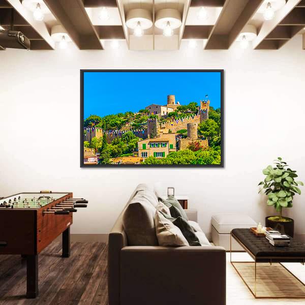 View Of Capdepera Castle With Town Canvas Wall Art-3 Horizontal-Gallery Wrap-25" x 16"-Tiaracle