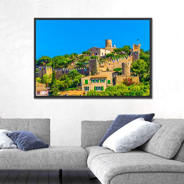 View Of Capdepera Castle With Town Canvas Wall Art-3 Horizontal-Gallery Wrap-25" x 16"-Tiaracle