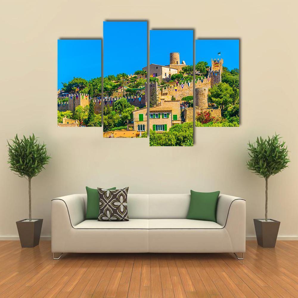 View Of Capdepera Castle With Town Canvas Wall Art-4 Pop-Gallery Wrap-50" x 32"-Tiaracle