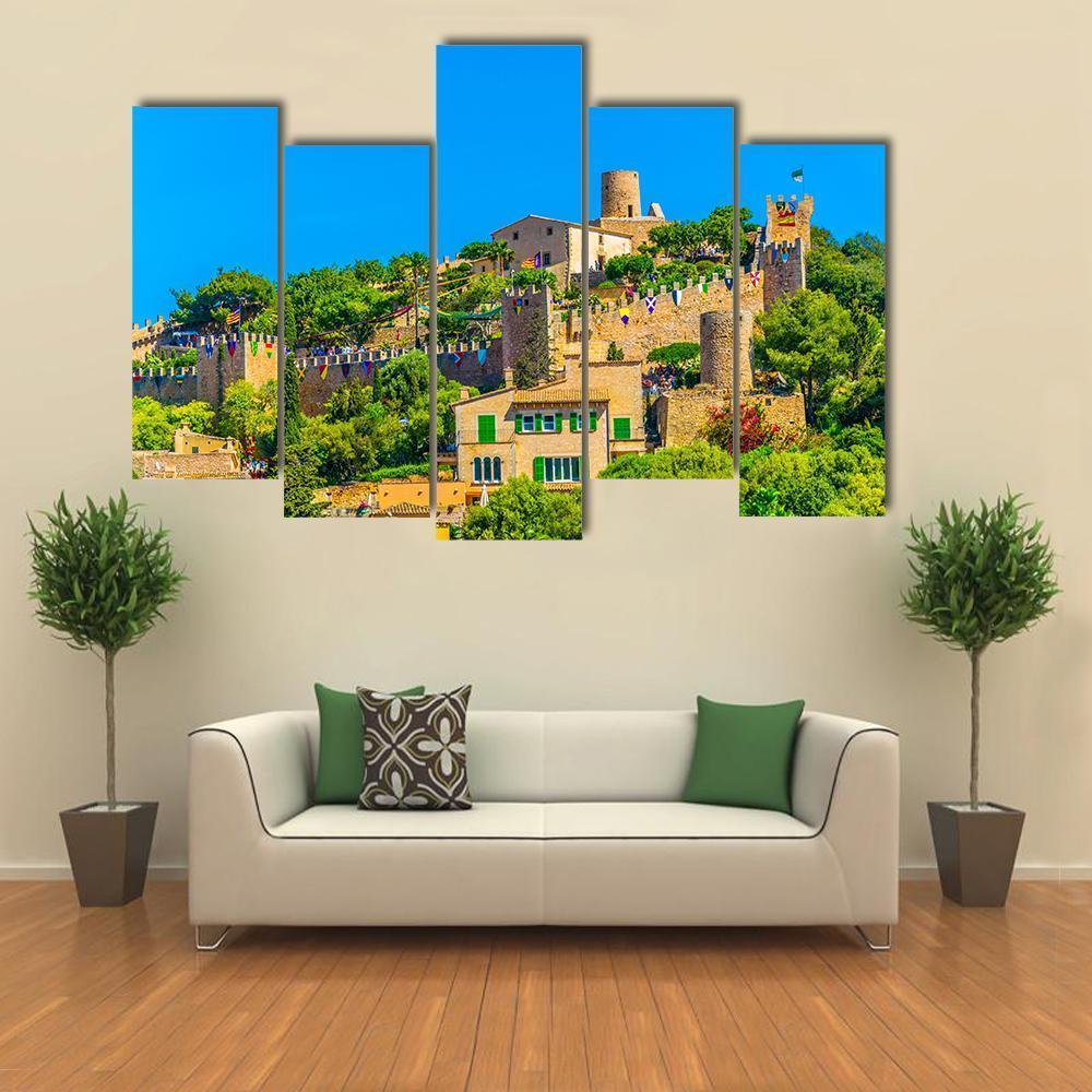 View Of Capdepera Castle With Town Canvas Wall Art-5 Pop-Gallery Wrap-47" x 32"-Tiaracle