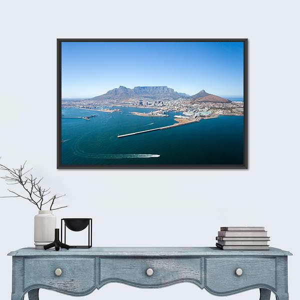View Of Cape Town And Table Mountain Canvas Wall Art-1 Piece-Floating Frame-24" x 16"-Tiaracle