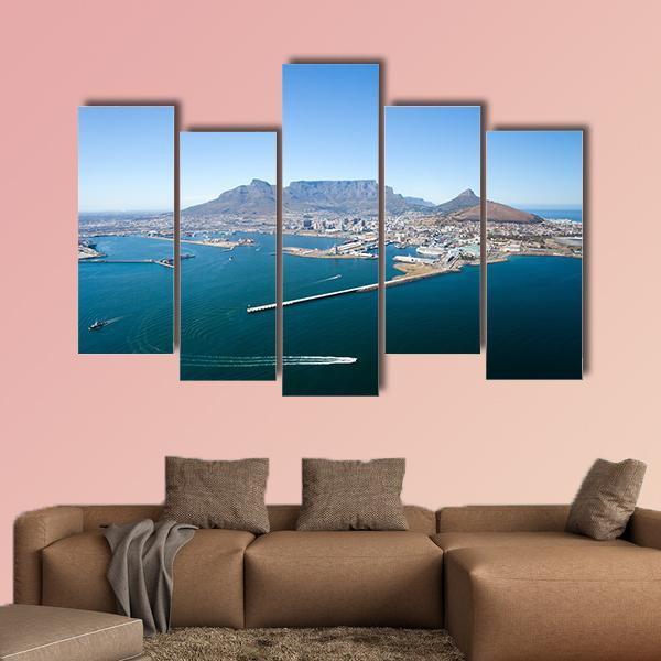 View Of Cape Town And Table Mountain Canvas Wall Art-5 Pop-Gallery Wrap-47" x 32"-Tiaracle