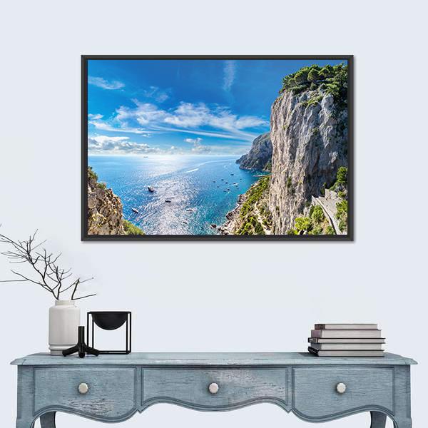 View Of Capri Island Canvas Wall Art-1 Piece-Floating Frame-24" x 16"-Tiaracle
