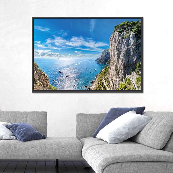 View Of Capri Island Canvas Wall Art-3 Horizontal-Gallery Wrap-25" x 16"-Tiaracle