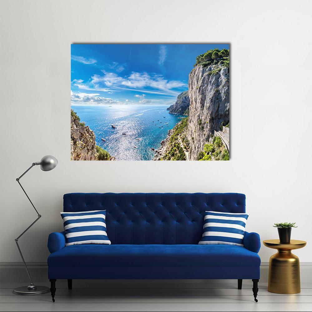 View Of Capri Island Canvas Wall Art-1 Piece-Gallery Wrap-48" x 32"-Tiaracle