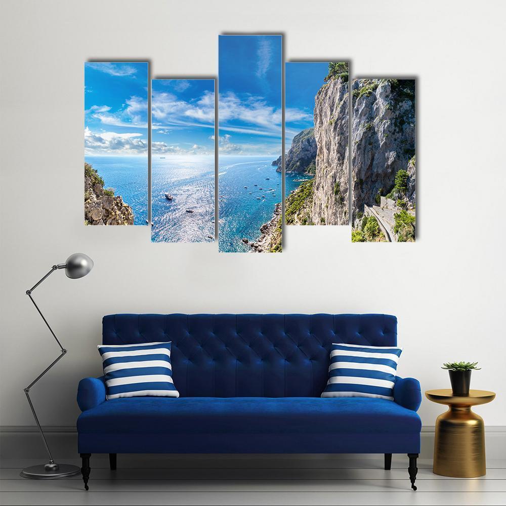 View Of Capri Island Canvas Wall Art-5 Pop-Gallery Wrap-47" x 32"-Tiaracle