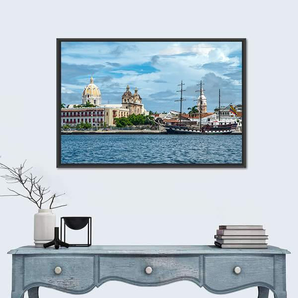 View Of Cartagena de Indiasa In Colombia Canvas Wall Art-1 Piece-Floating Frame-24" x 16"-Tiaracle