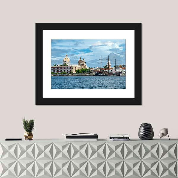 View Of Cartagena de Indiasa In Colombia Canvas Wall Art-1 Piece-Framed Print-20" x 16"-Tiaracle