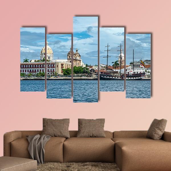 View Of Cartagena de Indiasa In Colombia Canvas Wall Art-5 Pop-Gallery Wrap-47" x 32"-Tiaracle