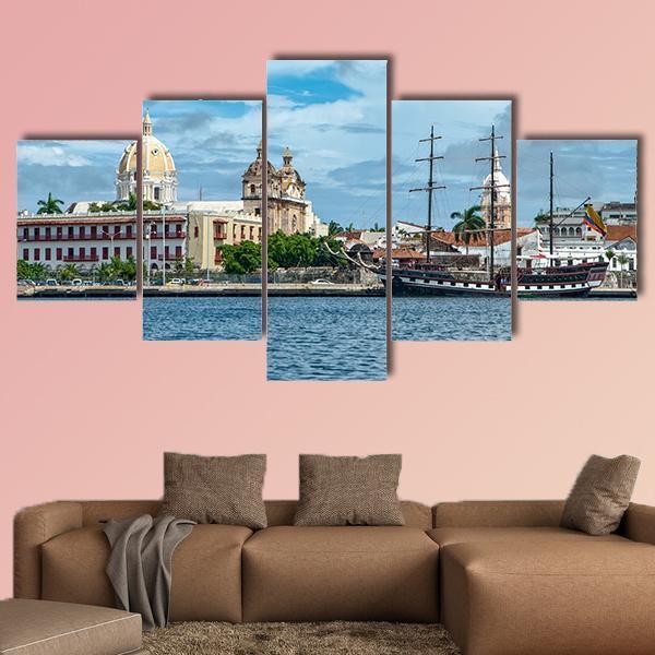 View Of Cartagena de Indiasa In Colombia Canvas Wall Art-5 Star-Gallery Wrap-62" x 32"-Tiaracle