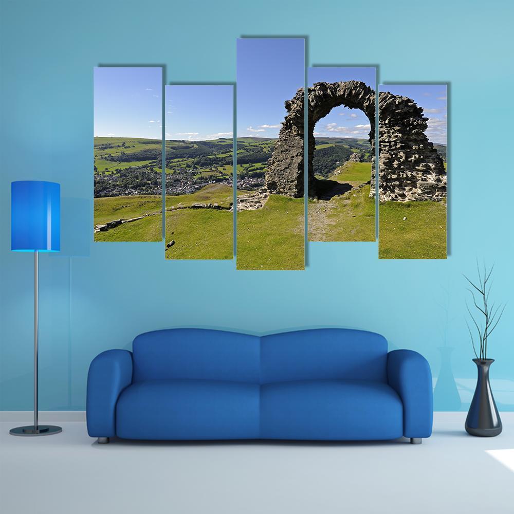 View Of Castell Dinas Bran Canvas Wall Art-5 Pop-Gallery Wrap-47" x 32"-Tiaracle