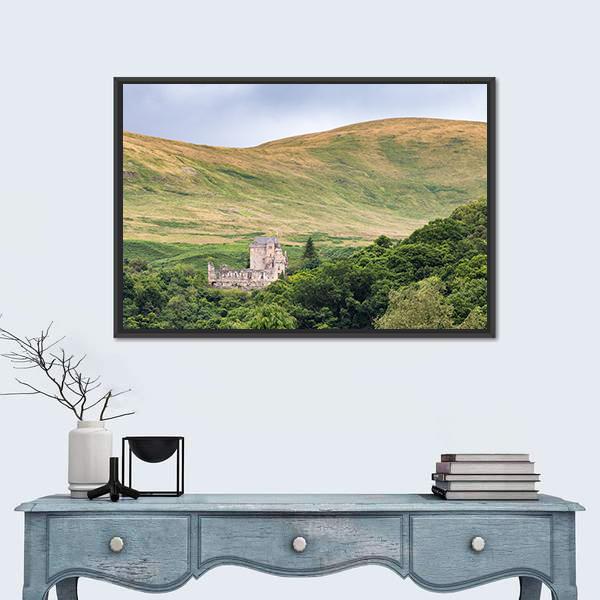 View Of Castle Campbell Canvas Wall Art-1 Piece-Floating Frame-24" x 16"-Tiaracle