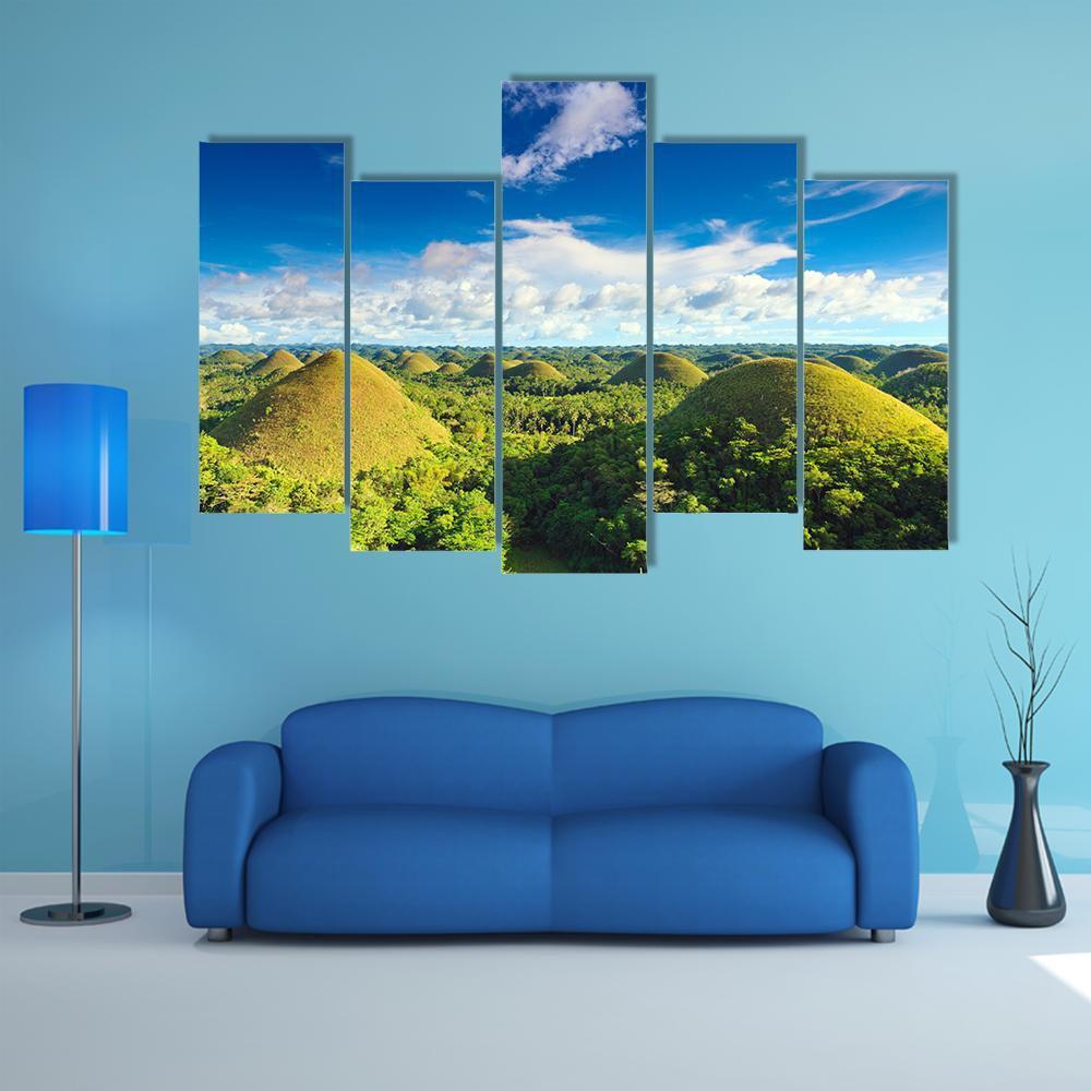 View Of Chocolate Hills Bohol Canvas Wall Art-5 Pop-Gallery Wrap-47" x 32"-Tiaracle