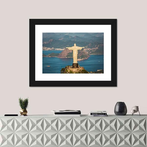 View Of Christ And Botafogo Bay Canvas Wall Art-1 Piece-Framed Print-20" x 16"-Tiaracle