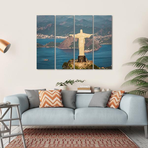 View Of Christ And Botafogo Bay Canvas Wall Art-4 Horizontal-Gallery Wrap-34" x 24"-Tiaracle