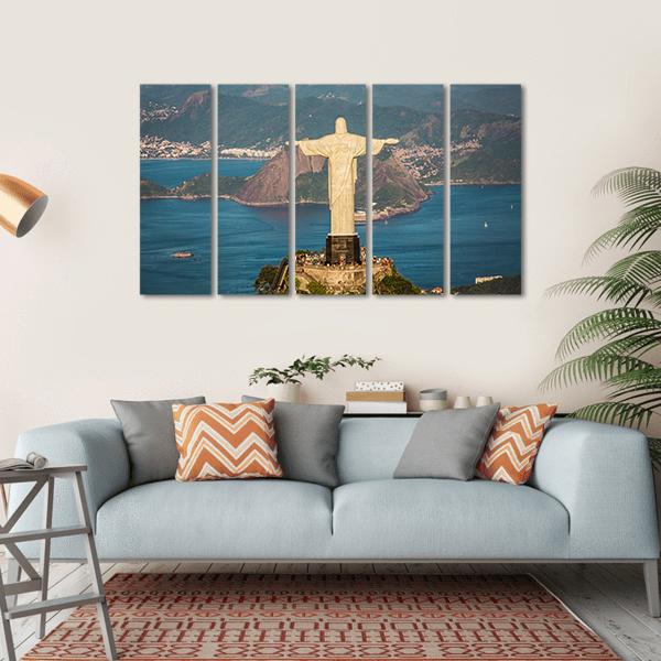 View Of Christ And Botafogo Bay Canvas Wall Art-5 Horizontal-Gallery Wrap-22" x 12"-Tiaracle