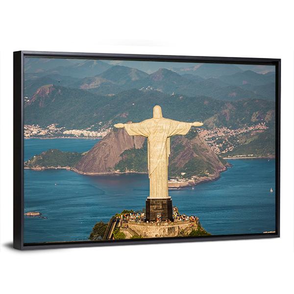 View Of Christ And Botafogo Bay Canvas Wall Art-3 Horizontal-Gallery Wrap-25" x 16"-Tiaracle