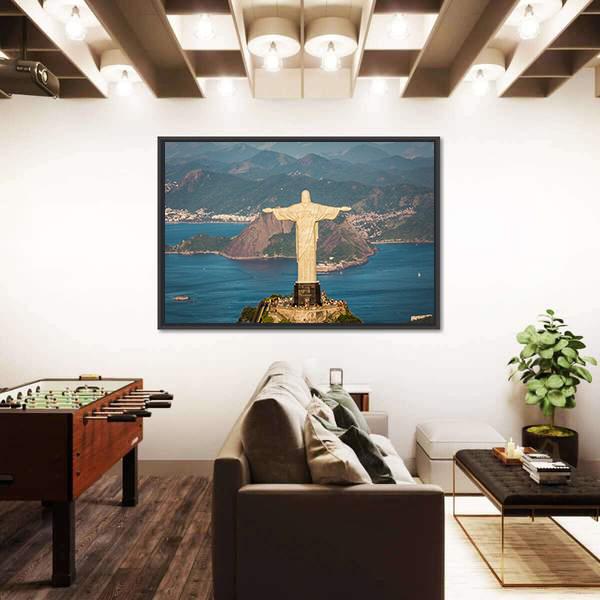 View Of Christ And Botafogo Bay Canvas Wall Art-3 Horizontal-Gallery Wrap-25" x 16"-Tiaracle