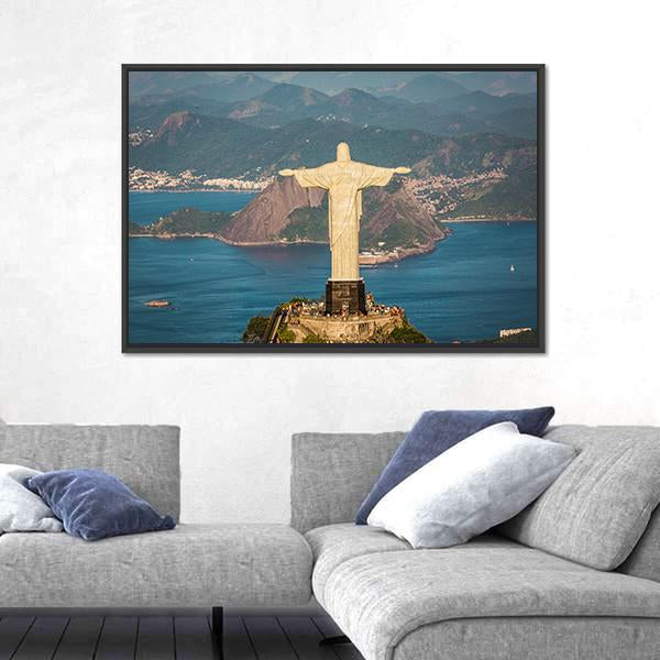 View Of Christ And Botafogo Bay Canvas Wall Art-3 Horizontal-Gallery Wrap-25" x 16"-Tiaracle