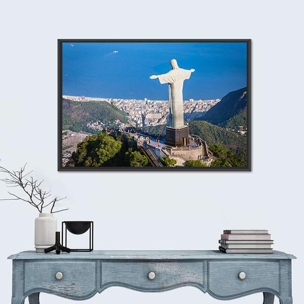 View Of Christ And Botafogo Bay From High Angle Canvas Wall Art-1 Piece-Floating Frame-24" x 16"-Tiaracle