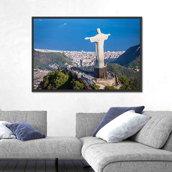 View Of Christ And Botafogo Bay From High Angle Canvas Wall Art-3 Horizontal-Gallery Wrap-25" x 16"-Tiaracle