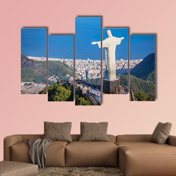 View Of Christ And Botafogo Bay From High Angle Canvas Wall Art-5 Pop-Gallery Wrap-47" x 32"-Tiaracle