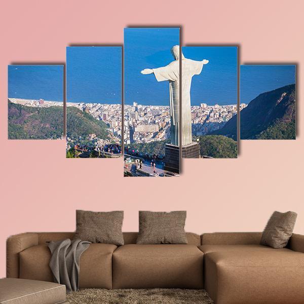 View Of Christ And Botafogo Bay From High Angle Canvas Wall Art-5 Star-Gallery Wrap-62" x 32"-Tiaracle