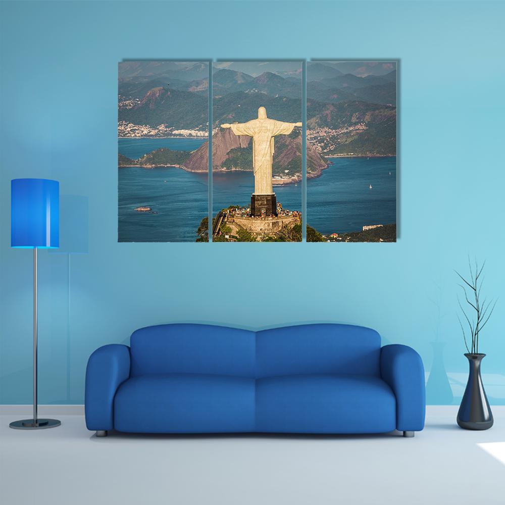 View Of Christ And Botafogo Bay Canvas Wall Art-3 Horizontal-Gallery Wrap-37" x 24"-Tiaracle