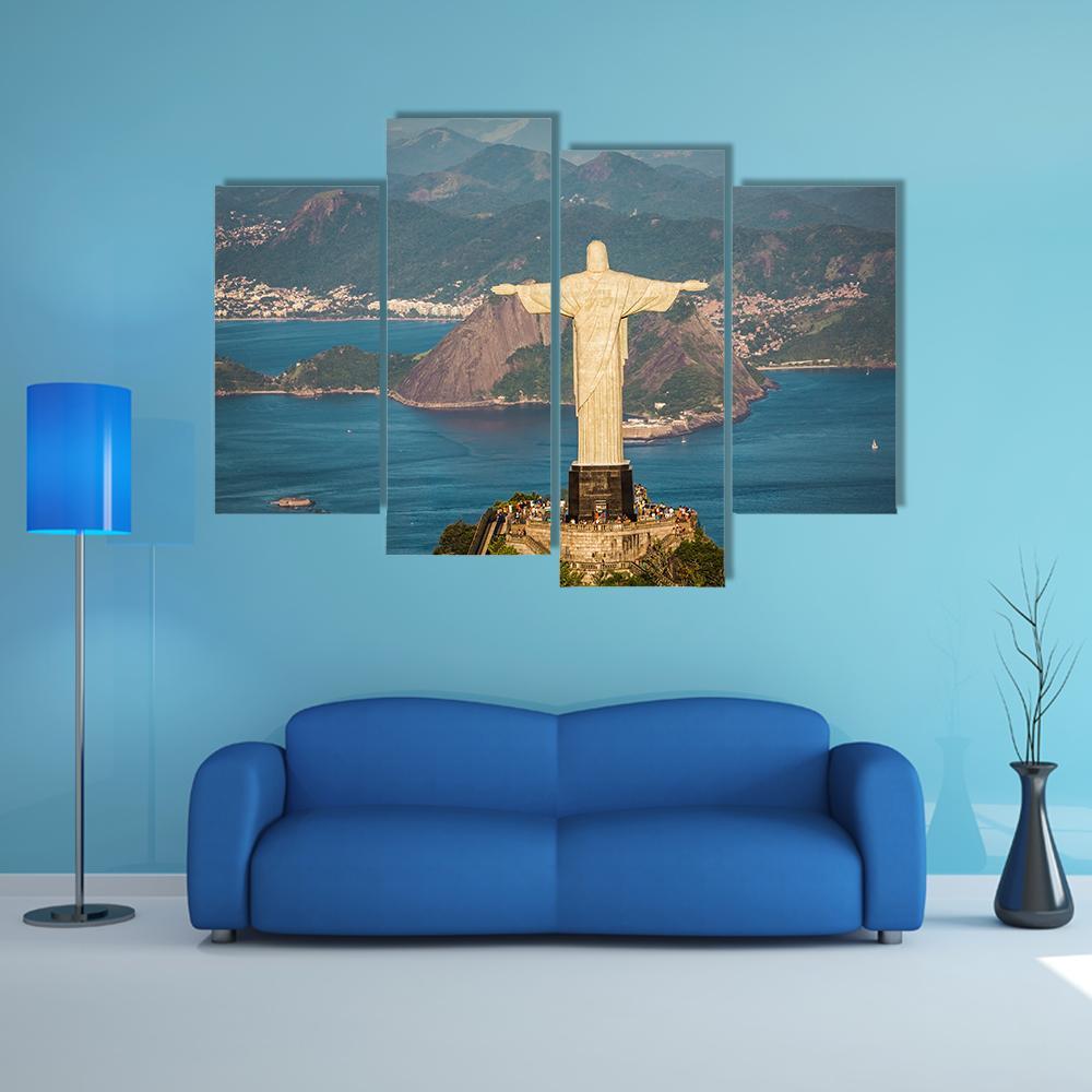 View Of Christ And Botafogo Bay Canvas Wall Art-4 Pop-Gallery Wrap-50" x 32"-Tiaracle