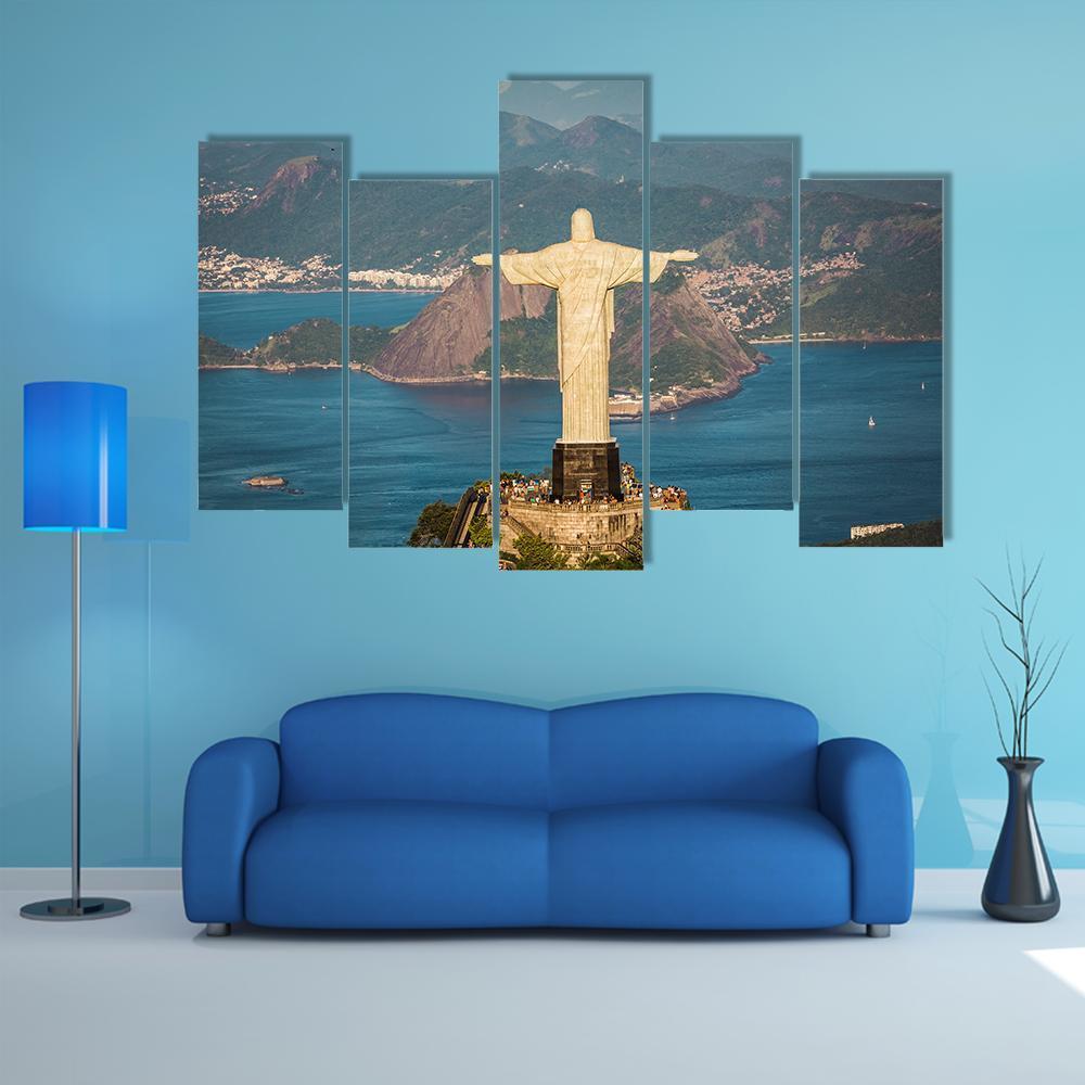 View Of Christ And Botafogo Bay Canvas Wall Art-5 Pop-Gallery Wrap-47" x 32"-Tiaracle