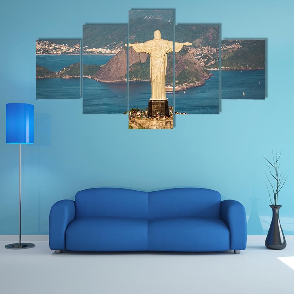 View Of Christ And Botafogo Bay Canvas Wall Art-5 Pop-Gallery Wrap-47" x 32"-Tiaracle