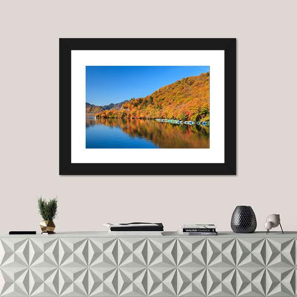 View Of Chuzenji Lake In Autumn Canvas Wall Art-1 Piece-Framed Print-20" x 16"-Tiaracle