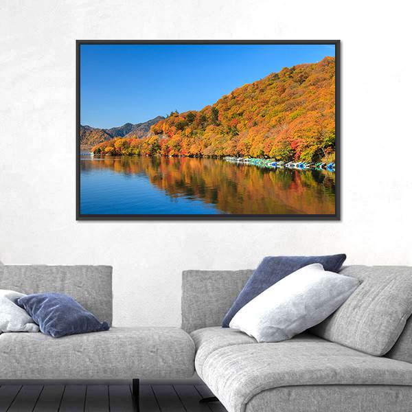 View Of Chuzenji Lake In Autumn Canvas Wall Art-3 Horizontal-Gallery Wrap-25" x 16"-Tiaracle