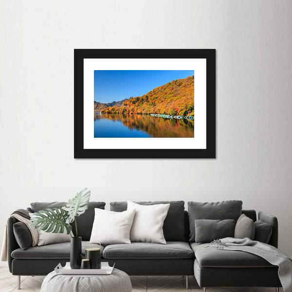 View Of Chuzenji Lake In Autumn Canvas Wall Art-3 Horizontal-Gallery Wrap-25" x 16"-Tiaracle