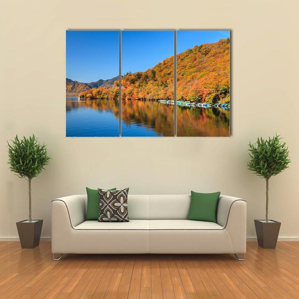 View Of Chuzenji Lake In Autumn Canvas Wall Art-3 Horizontal-Gallery Wrap-37" x 24"-Tiaracle
