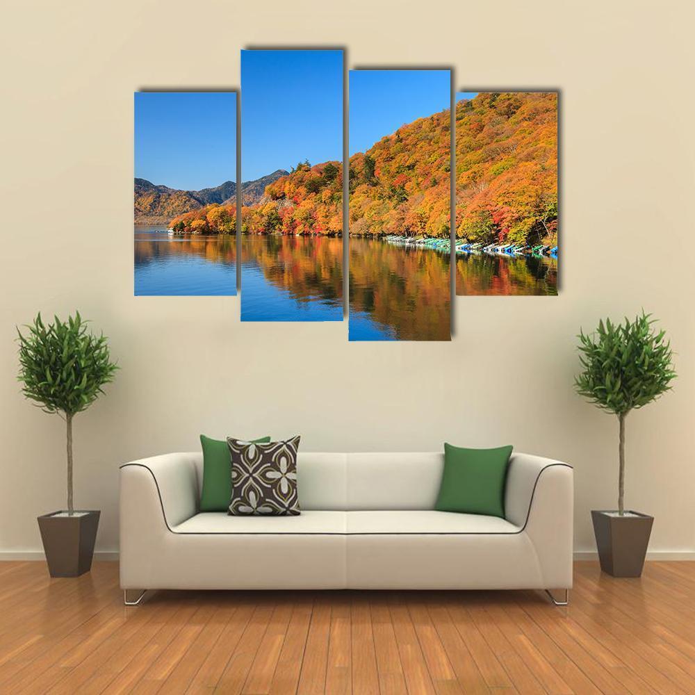 View Of Chuzenji Lake In Autumn Canvas Wall Art-4 Pop-Gallery Wrap-50" x 32"-Tiaracle