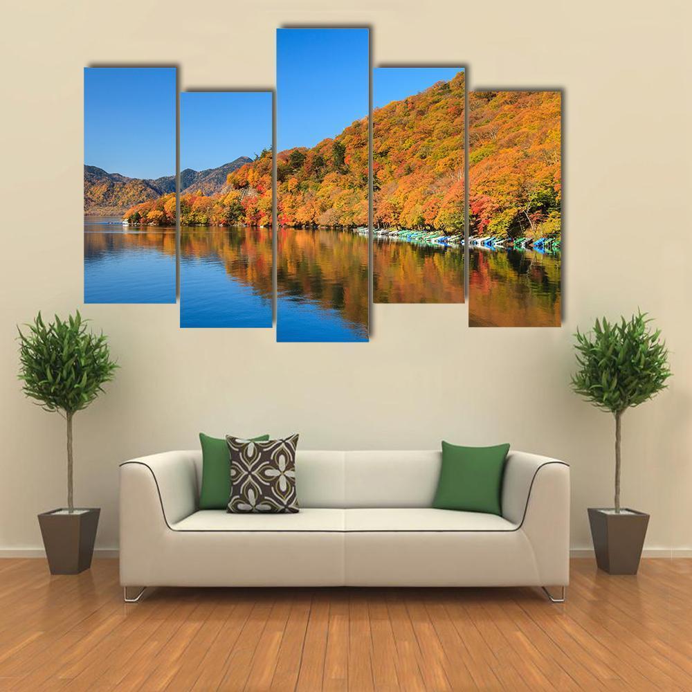 View Of Chuzenji Lake In Autumn Canvas Wall Art-5 Pop-Gallery Wrap-47" x 32"-Tiaracle