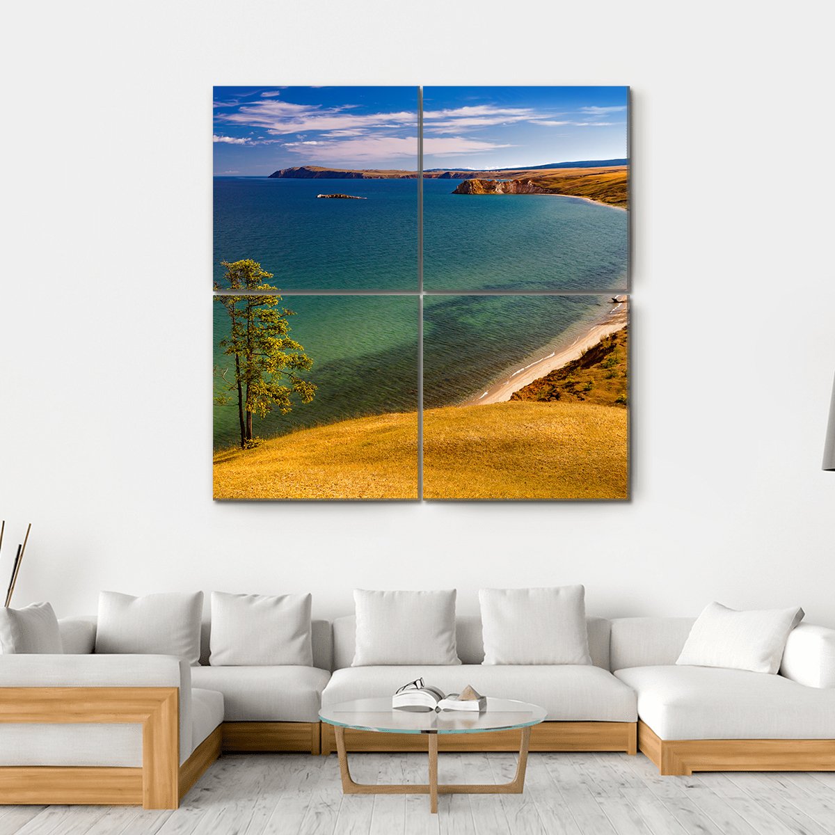 View Of Coast Of Baikal Lake Canvas Wall Art-4 Square-Gallery Wrap-17" x 17"-Tiaracle