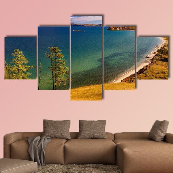 View Of Coast Of Baikal Lake Canvas Wall Art-5 Star-Gallery Wrap-62" x 32"-Tiaracle