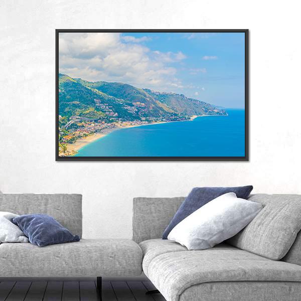 View Of Coastline Near Sicilian City Canvas Wall Art-3 Horizontal-Gallery Wrap-25&quot; x 16&quot;-Tiaracle