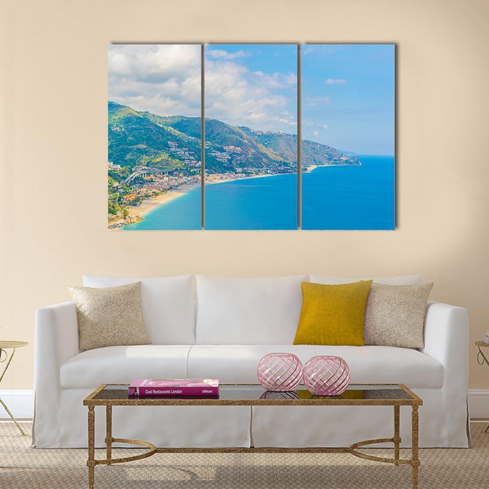 View Of Coastline Near Sicilian City Canvas Wall Art-3 Horizontal-Gallery Wrap-37" x 24"-Tiaracle