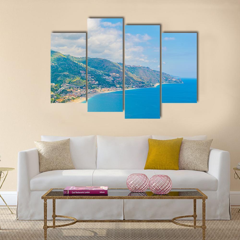 View Of Coastline Near Sicilian City Canvas Wall Art-4 Pop-Gallery Wrap-50&quot; x 32&quot;-Tiaracle