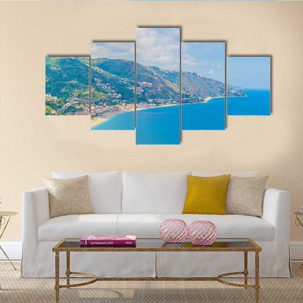 View Of Coastline Near Sicilian City Canvas Wall Art-5 Star-Gallery Wrap-62" x 32"-Tiaracle