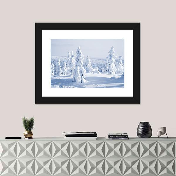 View Of Cold Winter With Lot Of Snow Canvas Wall Art-1 Piece-Framed Print-20" x 16"-Tiaracle