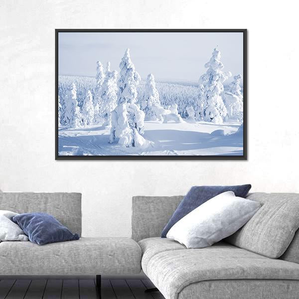 View Of Cold Winter With Lot Of Snow Canvas Wall Art-3 Horizontal-Gallery Wrap-25" x 16"-Tiaracle