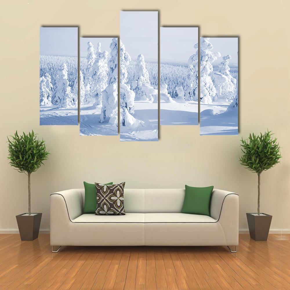 View Of Cold Winter With Lot Of Snow Canvas Wall Art-5 Pop-Gallery Wrap-47" x 32"-Tiaracle